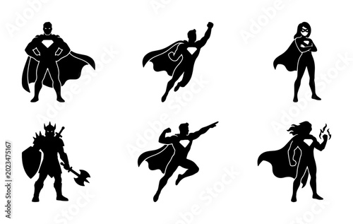 Cuadro en lienzo Superhero Silhouettes Collection: Dynamic Poses, Heroic Figures, Powerful Charac