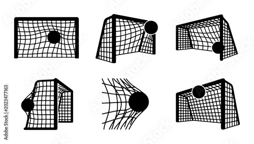 Soccer Goal Icons, Sports Net Vectors, Football Game Elements, Athletic Equipment Graphics