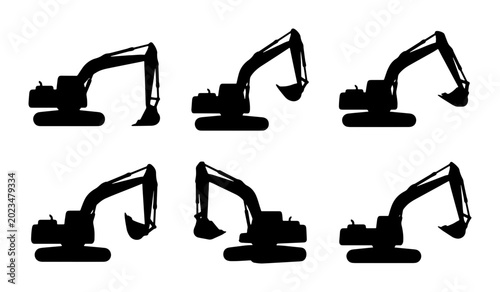 Tableau sur toile Excavator Silhouettes Set: Construction Machine Icons, Heavy Equipment Vector Gr