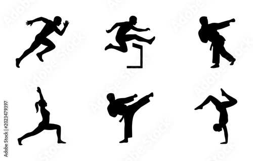 Canvastavla Dynamic Sports Silhouettes: Runner, Hurdler, Martial Artist, Yogi, Kicker, Acrob