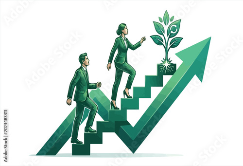 Tableau sur toile Business professionals ascend stairs representing growth and sustainable develop