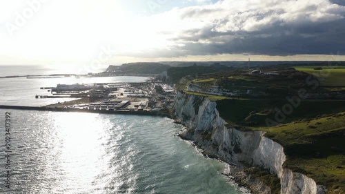 White cliffs of dover and port of dover aerial view