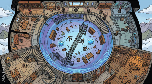Fotografija Fantasy wizard tower interior map, magical academy library and alchemy laborator