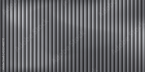 Glass background with silver ribbed effect and abstract 3D line pattern. Modern gray panel design for wall or window, adding light reflection and stylish texture to architecture.