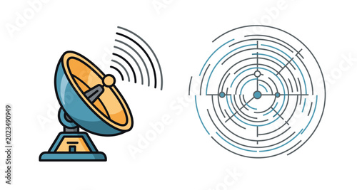 Fotografie Radar dish and screen illustration on transparent background