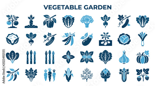 Foto Collection of colorful vegetable icons and illustrations representing a healthy