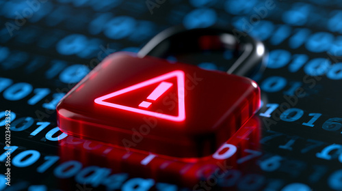 Glowing red padlock on digital interface representing cybersecurity, data encryption, and secure network protection concept.