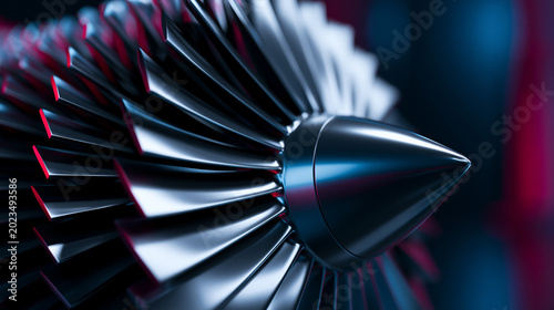 Canvastavla Close-up of metallic turbine blades with red accents highlighting precision engineering and advanced industrial technology
