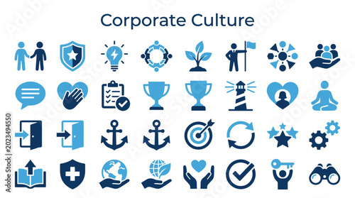 Fotografija Corporate Culture Icons Set representing business values teamwork collaboration