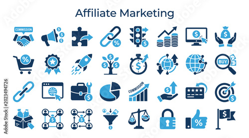 Tableau sur toile Affiliate Marketing Concepts and Icons Representing Online Business Growth and D