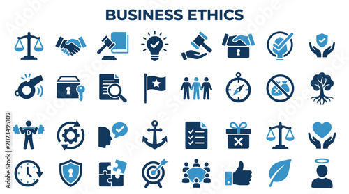 Obraz na płótnie Business Ethics Icons Representing Integrity Trust Law and Corporate Responsibil