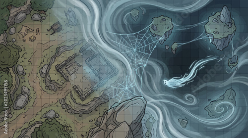 Tableau sur toile Fantasy RPG battle map of haunted ruins, spooky tabletop gaming grid with ghost