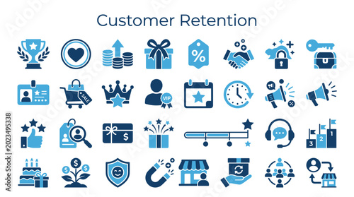 Tableau sur toile Customer Retention Icons Set Business Strategy Loyalty Program Marketing Goals C