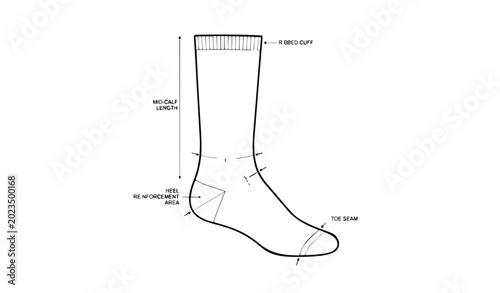 Technical socks silhouette fashion accessory CAD mockup vector illustration