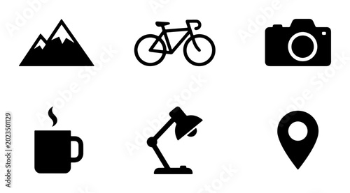 Fotografía Outdoor Adventure, Cycling, Photography, Hot Drink, Study Lamp, Location Pin Icons