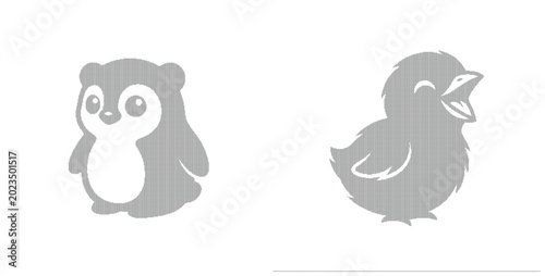 Billede på lærred Cute cartoon penguin and baby chick vector set, adorable animal characters for c