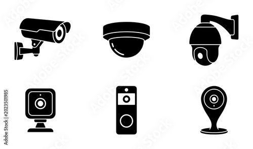 Foto Security Camera Icons: Surveillance, Monitoring, and CCTV Vector Set for Safety