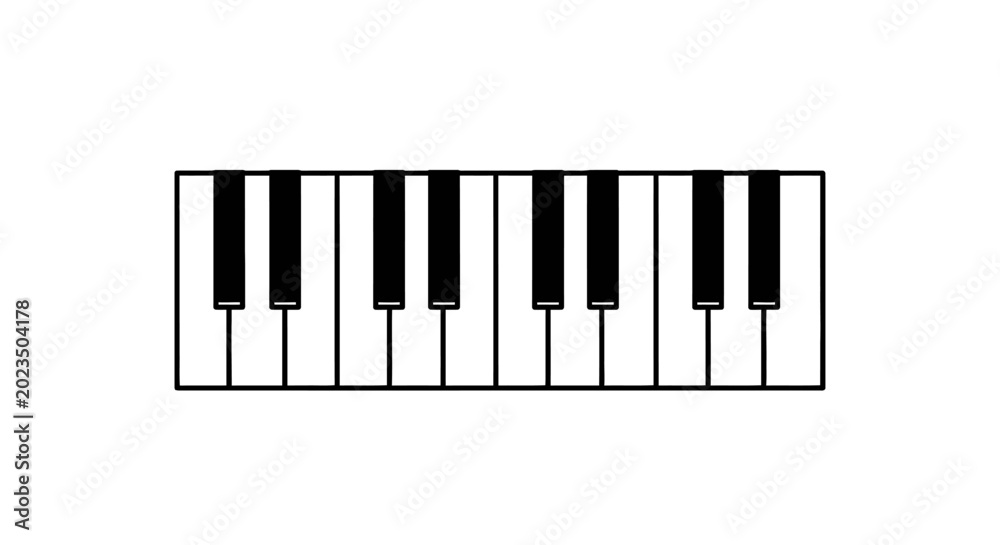 Fototapeta premium Simple black and white piano keyboard fragment on a white background