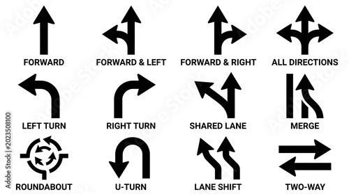 Road traffic direction arrows