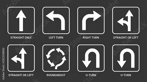 Traffic direction arrows road signs