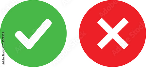 Bild auf Leinwand Green check mark and red cross mark symbols for approve and reject choices