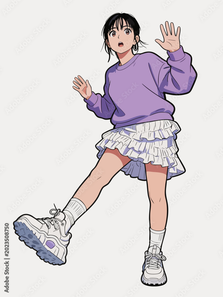 Obraz premium Young Asian female character in casual street outfit posing
