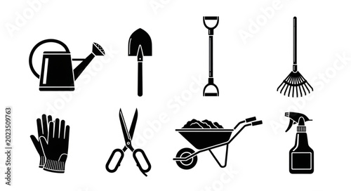 Quadro su tela Gardening Tools Collection Icons Set Vector Illustration.