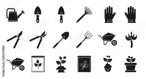 Vászonkép Collection of Garden Tools and Supplies Icons.