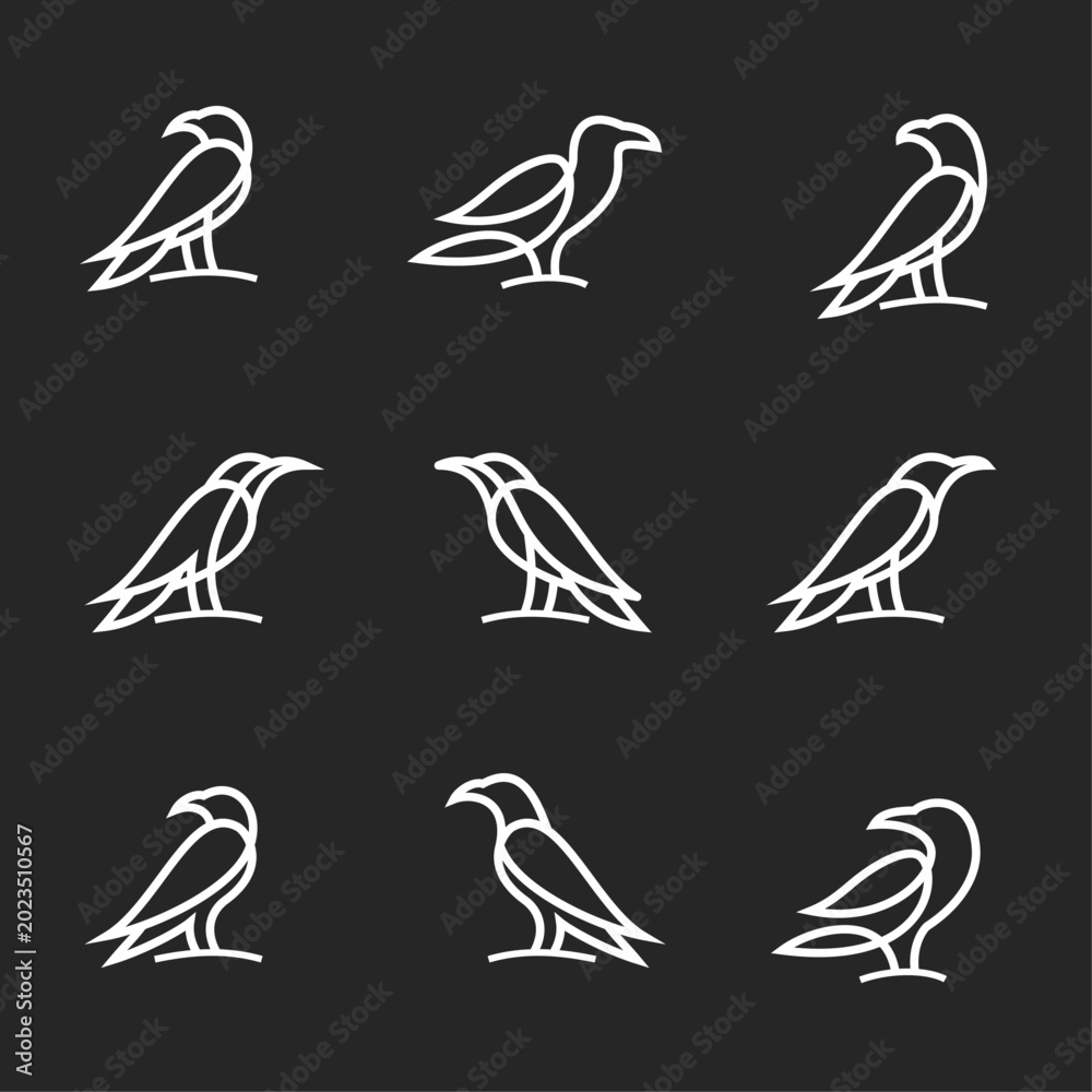 Fototapeta premium Minimalist Bird Line Art Logo Collection with Geometric Designs