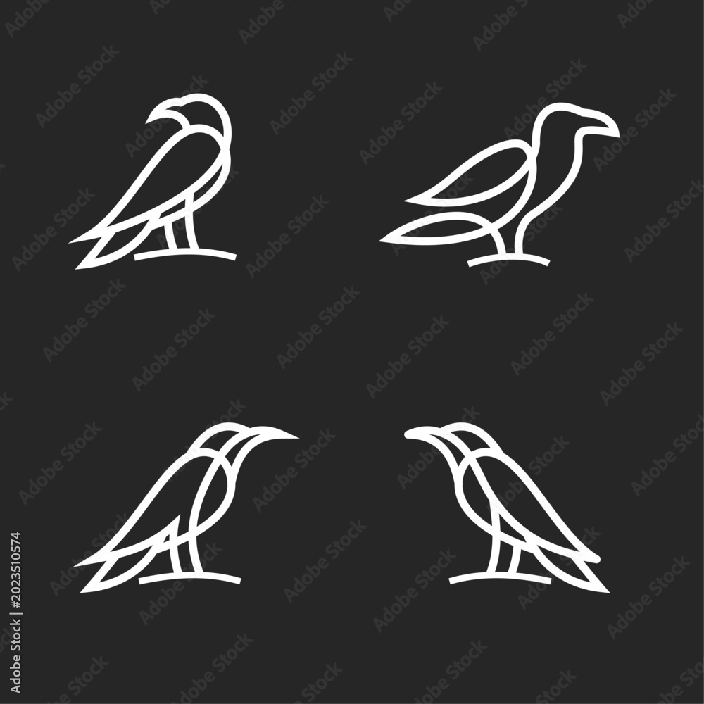 Fototapeta premium Minimalist Line Art Bird Logos Set - Stylized Eagle Falcon Icons