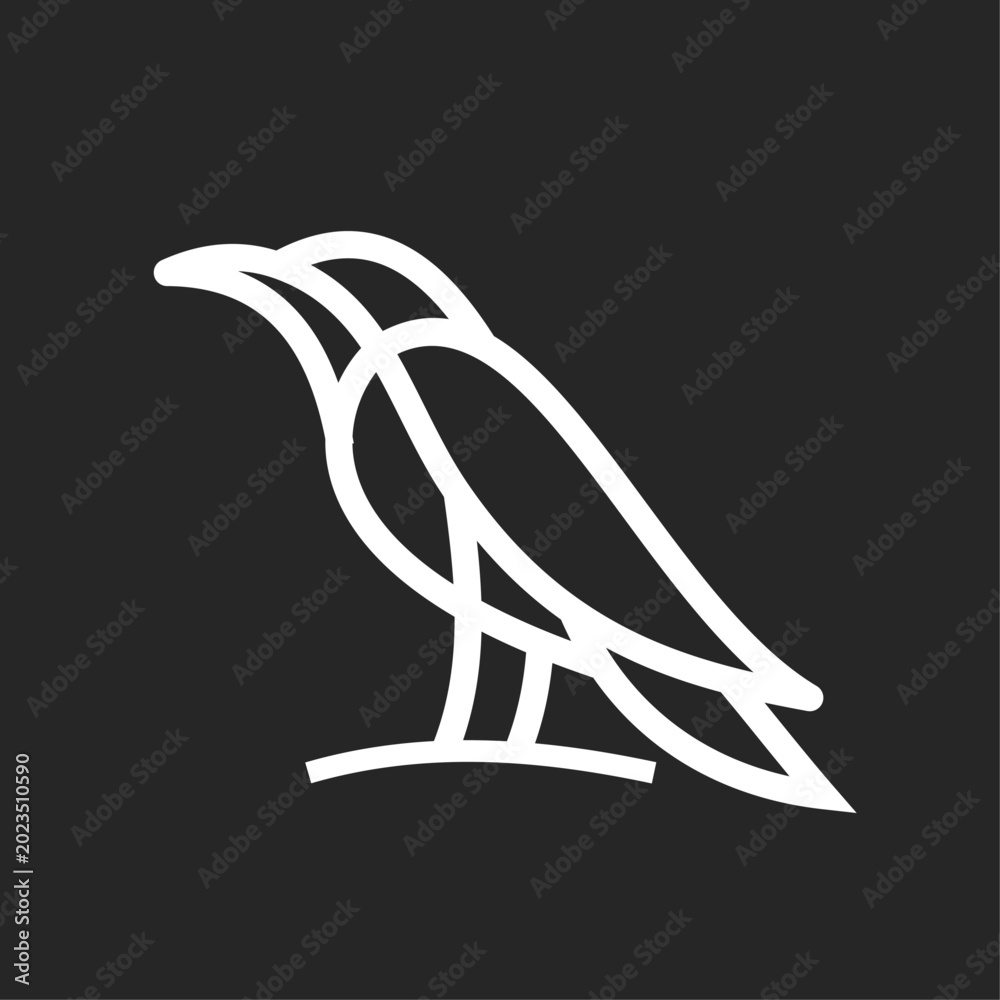 Fototapeta premium Minimalist Line Art Raven Bird Logo Icon Design on Dark Background