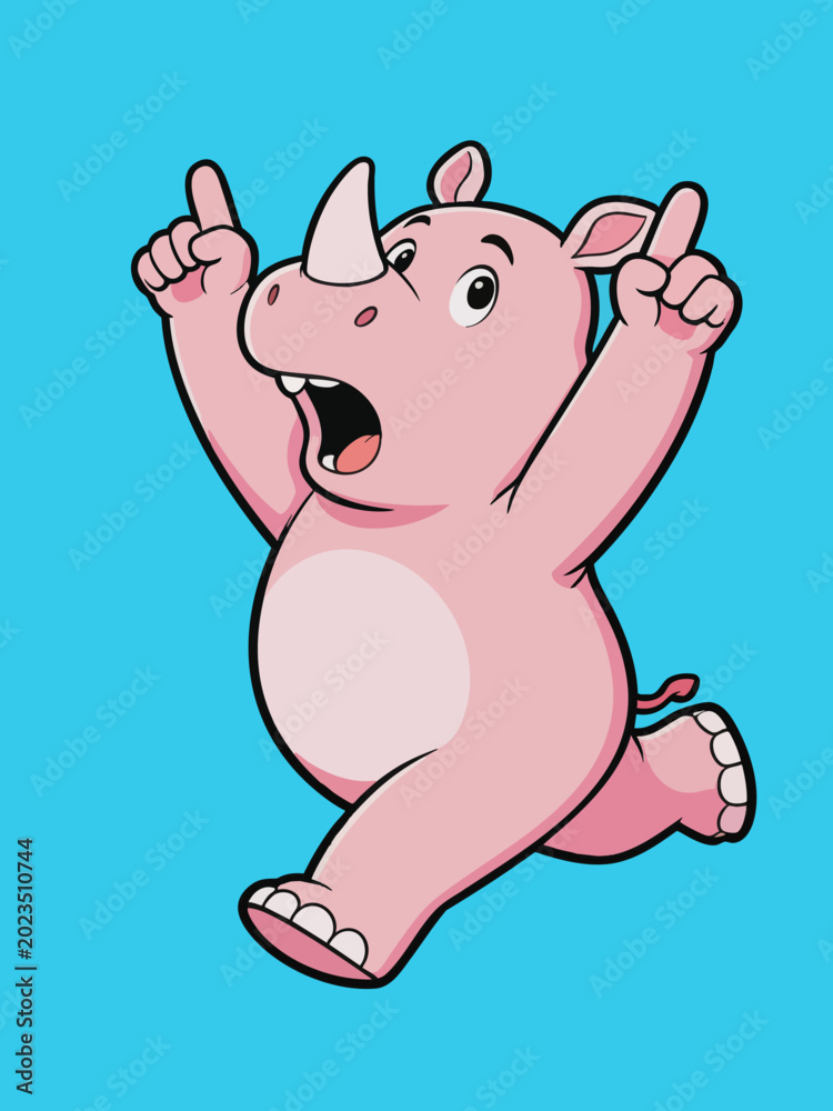 Fototapeta premium Joyful Pink Rhino Cartoon Character Dancing Happily