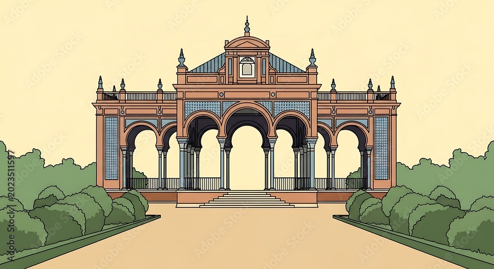 Obraz premium Illustration of the Plaza de España in Seville Spain