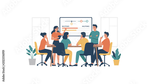 Obraz na plátně Business meeting with diverse group around a table meeting room flat design busi