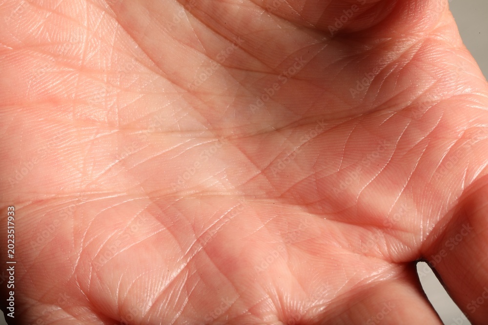Fototapeta premium Human hand with normal skin on light background, closeup