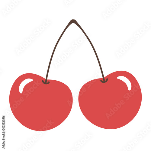 Cute red cherry pair icon. Vector illustration of sweet organic berries isolated on white
background.