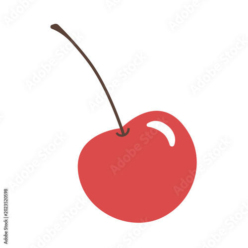 Single red cherry fruit with stem vector illustration isolated on white background. Cute berry
icon in flat style.