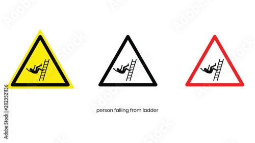 Person falling from ladder warning icons set