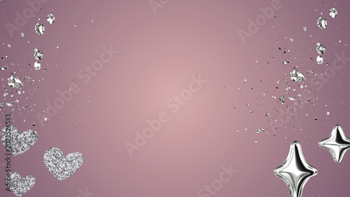 Tableau sur toile Elegant silver glitter hearts and star balloons adorn a soft pink background, pe