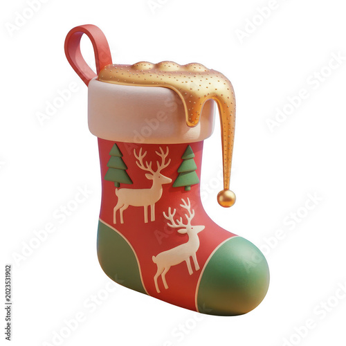 Vibrant Christmas stocking with reindeer and trees