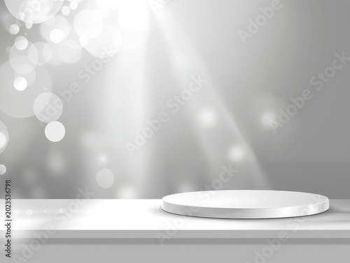 Blank white background with soft light beams and open space designed for modern product presentation