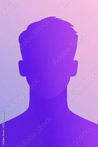 A close-up of a man's face in silhouette form, set against a bright blue background. vertical frame