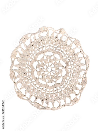 Obraz na płótnie Delicate crochet lace doily handmade with white yarn on a transparent background