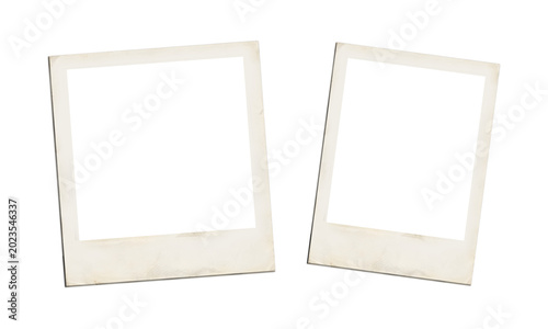 Quadro su tela Two vintage blank photo frames polaroid style isolated on transparent background mockup
