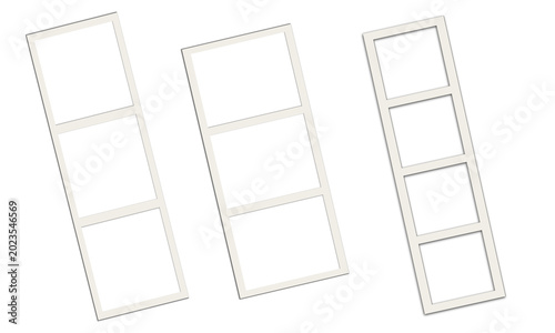 Fotografie Three blank vertical photo film strip frames with shadows isolated on transparent background