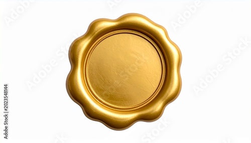 Gold rosette wax seal with ornate border on white background