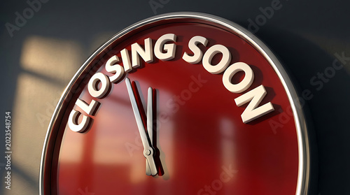 Clock shows the time is running out with the text closing soon implying a deadline
