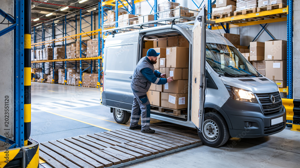 Naklejka premium Efficient Warehouse Delivery and Logistics: Worker Safety and Seamless Supply Chain Management Operations