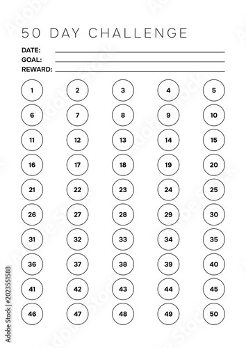 Modern 50 Day Challenge Tracker Template A4 Minimalist Habit Builder for Business Performance and Personal Growth