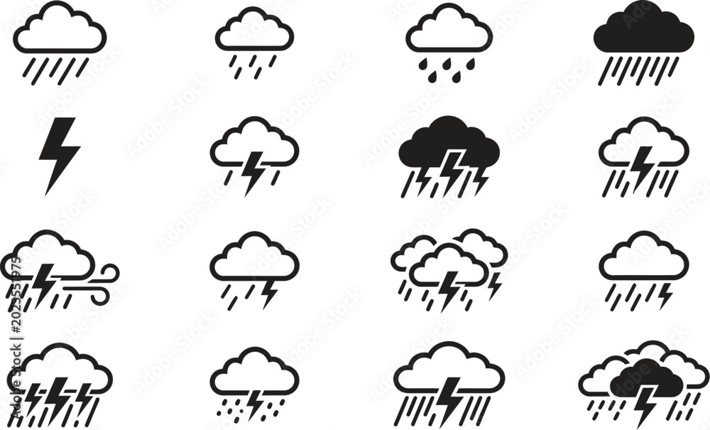 Obraz premium Weather forecast black and white vector icons